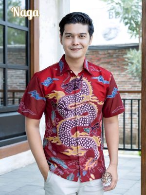 Kemeja Batik Tulis Motif Naga Lengan pendek